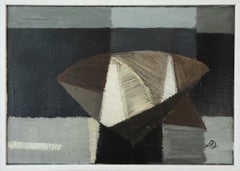 Mid Century Modern Geometric Abstract Seascape Oil Painting - Nocturne Sail