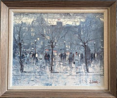 Mid Century Modern Impressionist Street Scene Oil Painting - Parisian Stroll