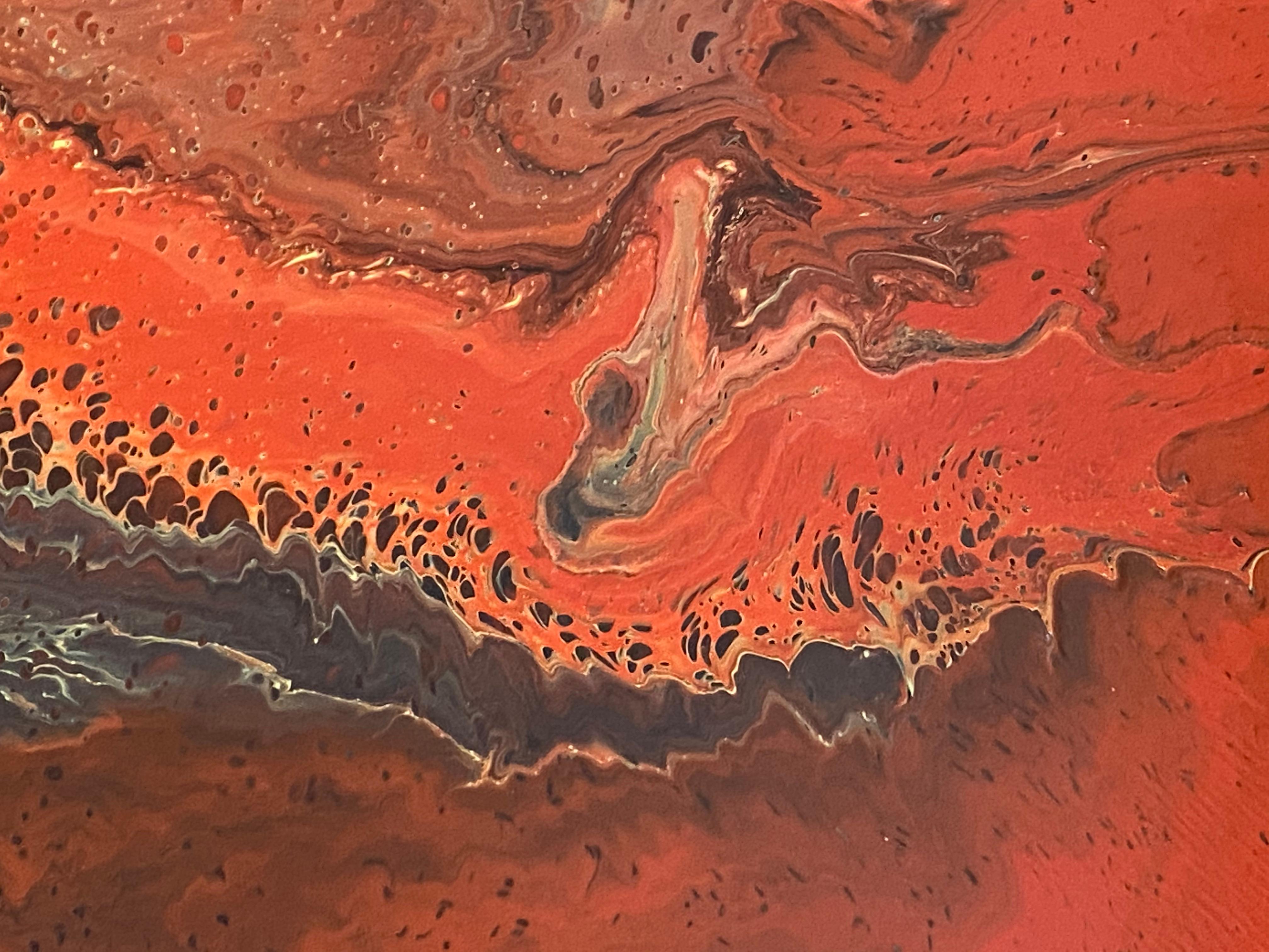 Mid Century Modern Lava Red Enamel Swirl Painting c.1969 6