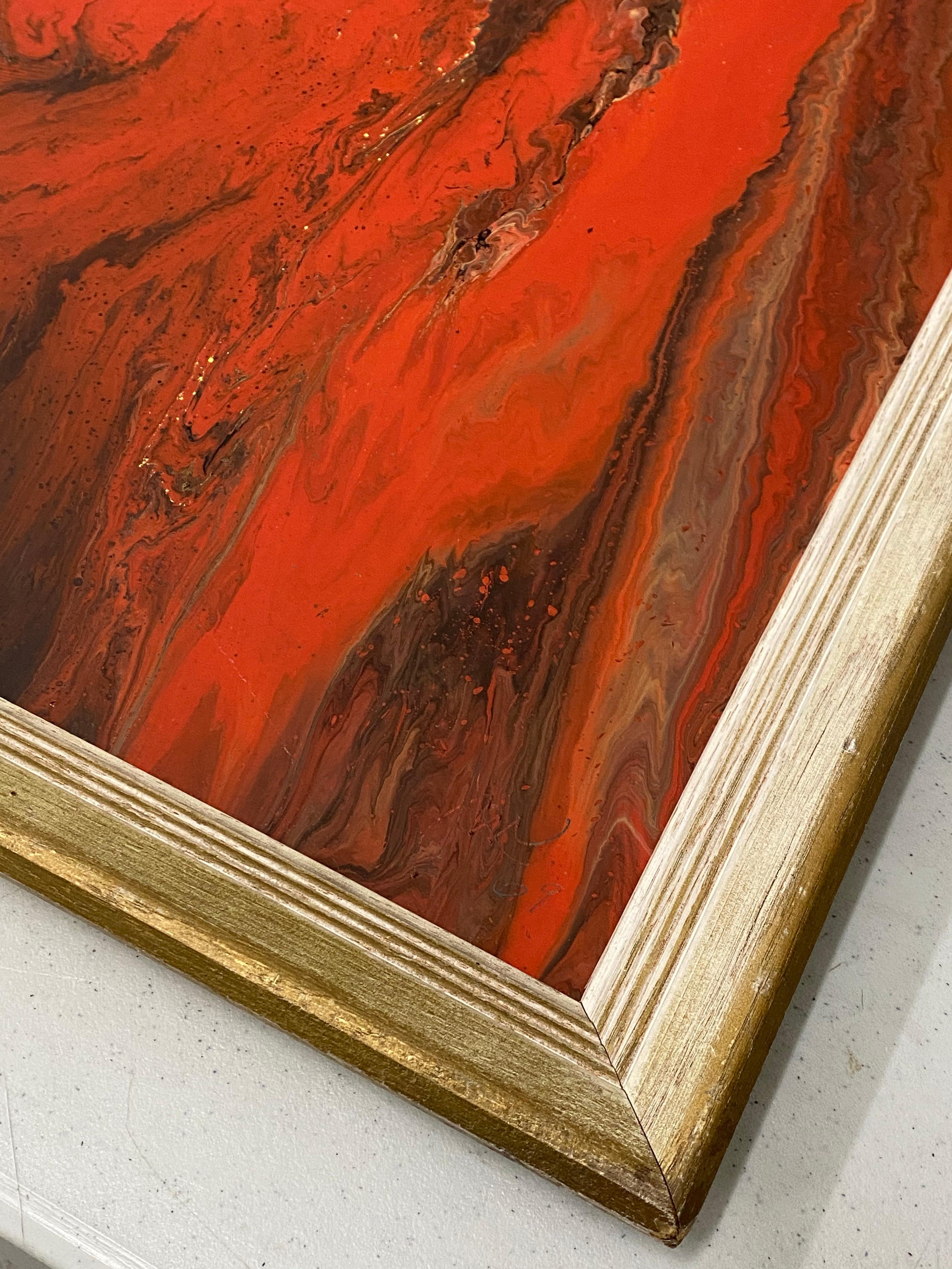 Mid Century Modern Lava Red Enamel Swirl Painting c.1969 1