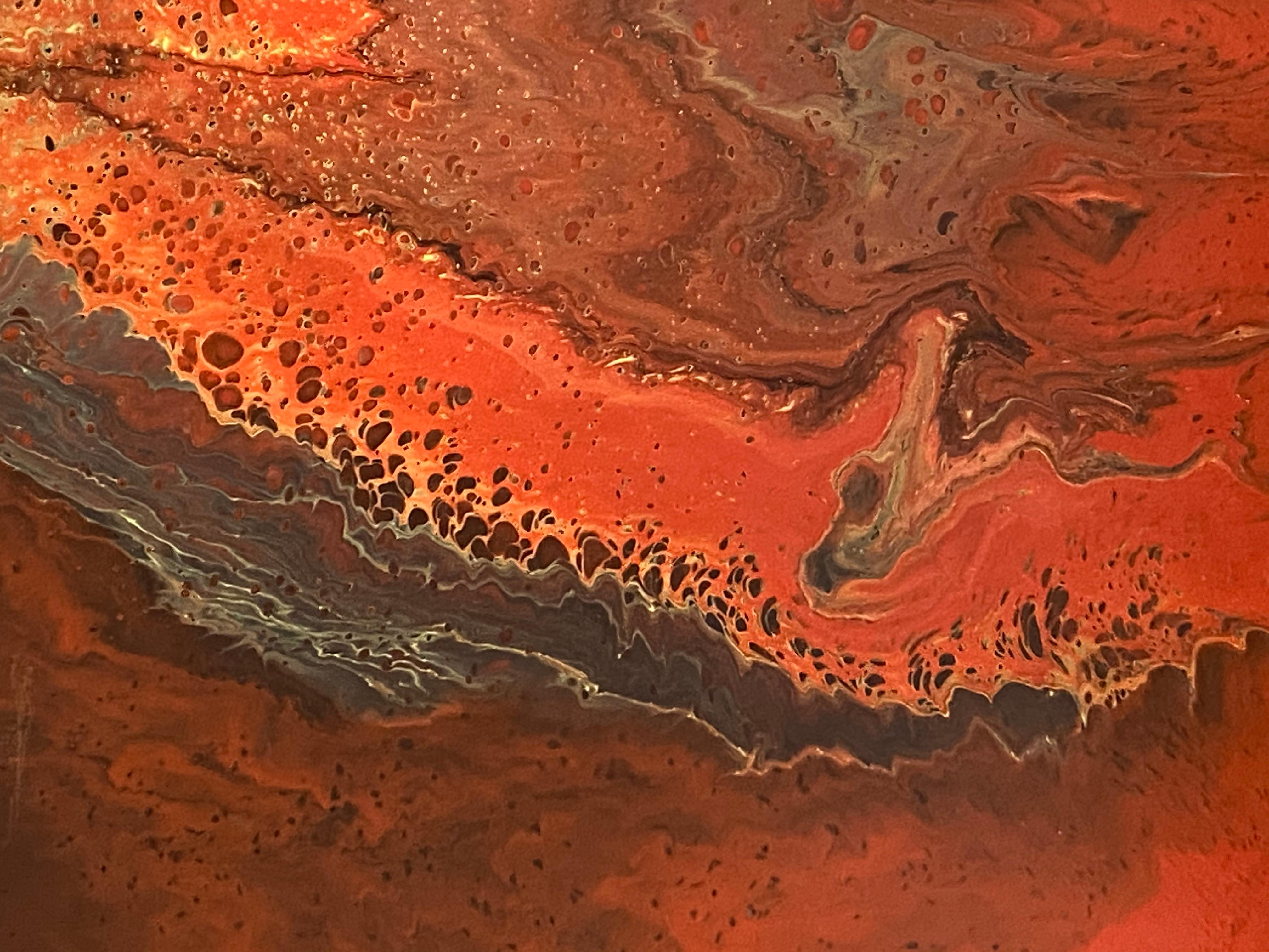 Mid Century Modern Lava Red Enamel Swirl Painting c.1969 3