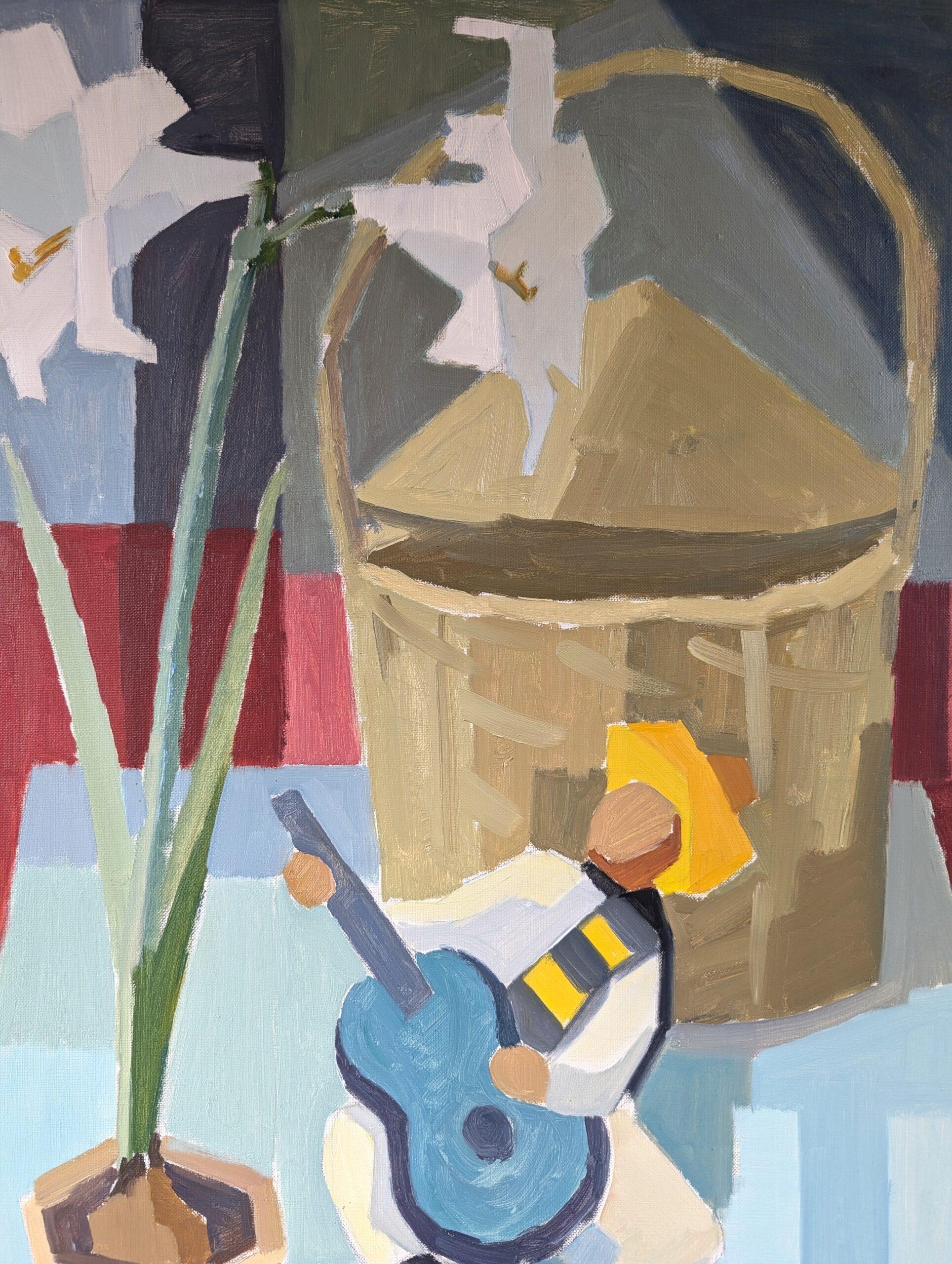 Mid-Century Modern Lively Still Life Ölgemälde - Serenade Still Life im Angebot 3