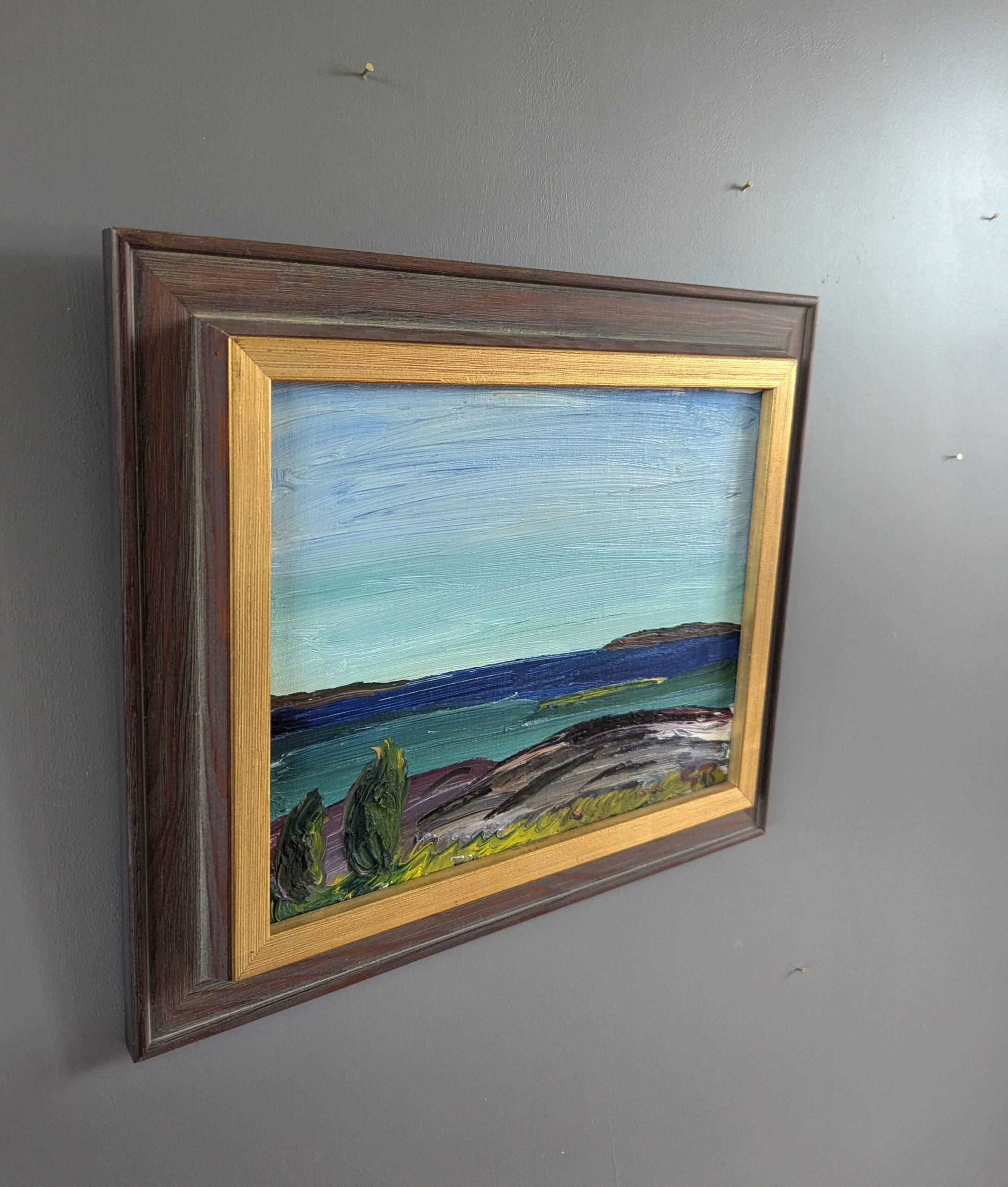 Peinture à l'huile abstraite mi-siècle moderne - Echoes of the Coast - Gris Landscape Painting par Unknown
