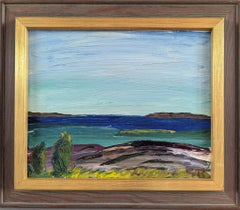 Mini pintura al óleo de paisaje abstracto moderno de mediados de siglo - Ecos de la costa