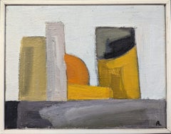 Mid-Century Modern Mini Abstract Oil Painting - Abstract Structures
