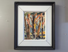 Peinture à l'huile de paysage expressif mi-siècle moderne - couleur bois