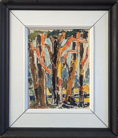 Mid Century Modern Mini Expressive Landscape Oil Painting - Woodland Colour