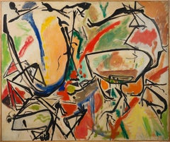 Mid Century Modern New York Geometric  Abstract Framed Minimalist Oil Painting