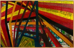 Mid Century Modern New York Geometric  Abstract Framed Oil Painting