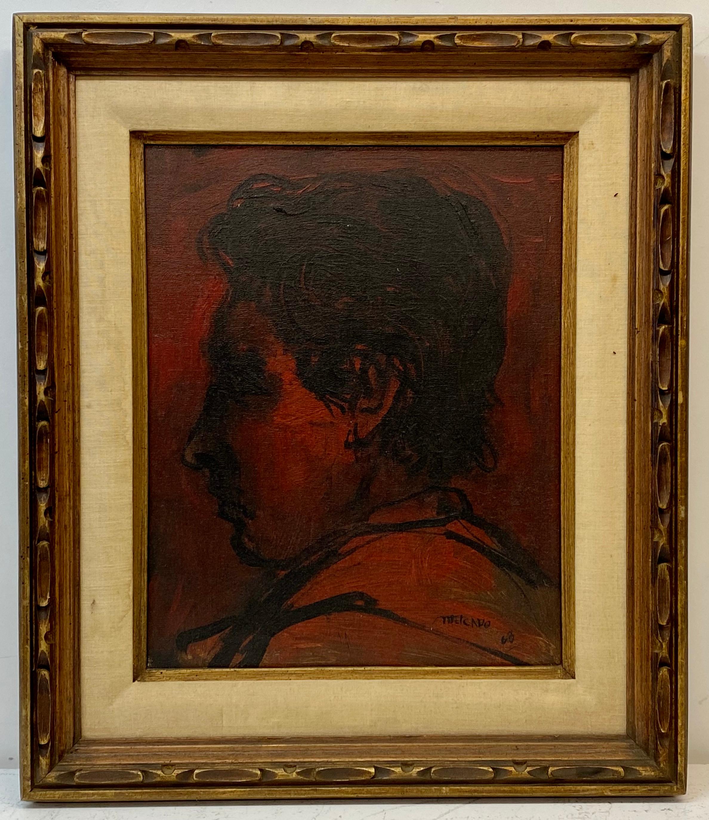 Unknown Portrait Painting - Mid Century Modern Oil Portrait by Mercado C.1968