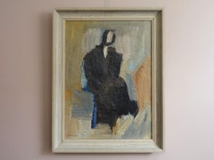 Mid Century Modern Original Abstract Figurative Oil Painting -Presence in Shadow