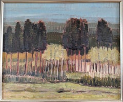 Mid Century Modern Original Expressive Landscape Oil Painting - Slender Trees