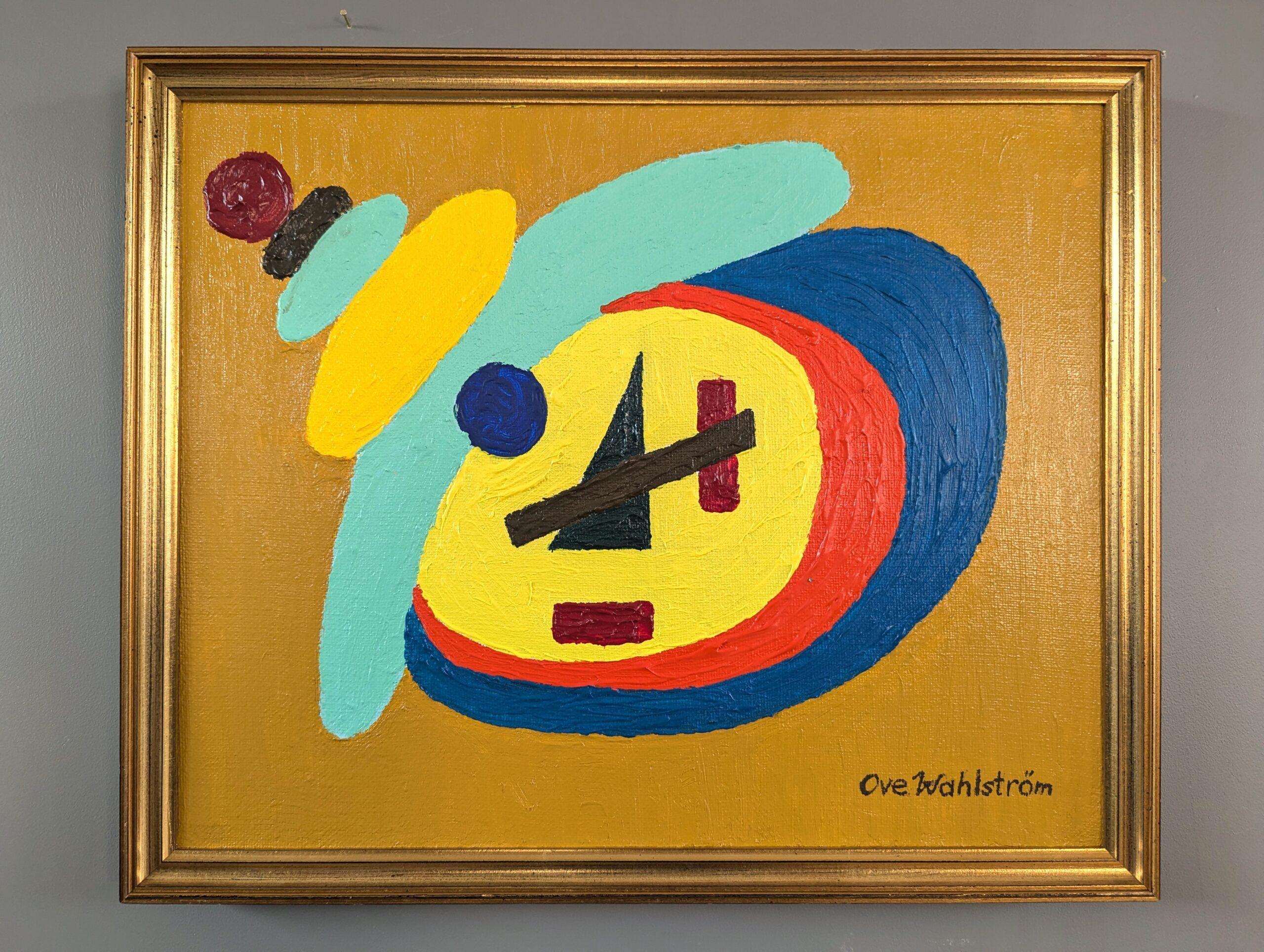 Mid Century Modern Original Geometric Abstract Oil Painting - Orbiting Forms (Braun), Abstract Painting, von Unknown