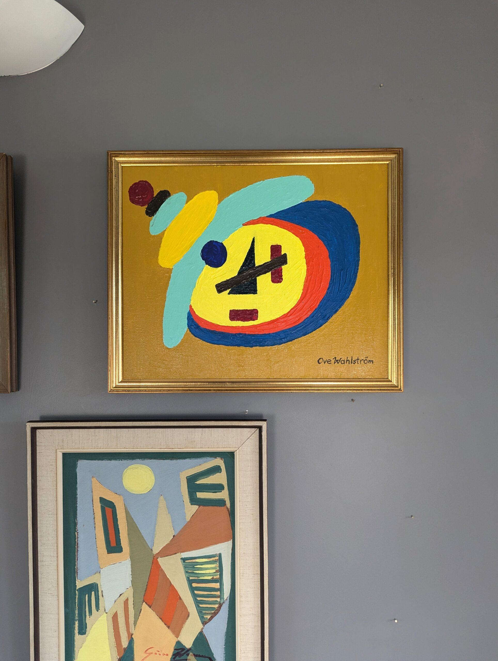 Mid Century Modern Original Geometric Abstract Oil Painting - Orbiting Forms im Angebot 1