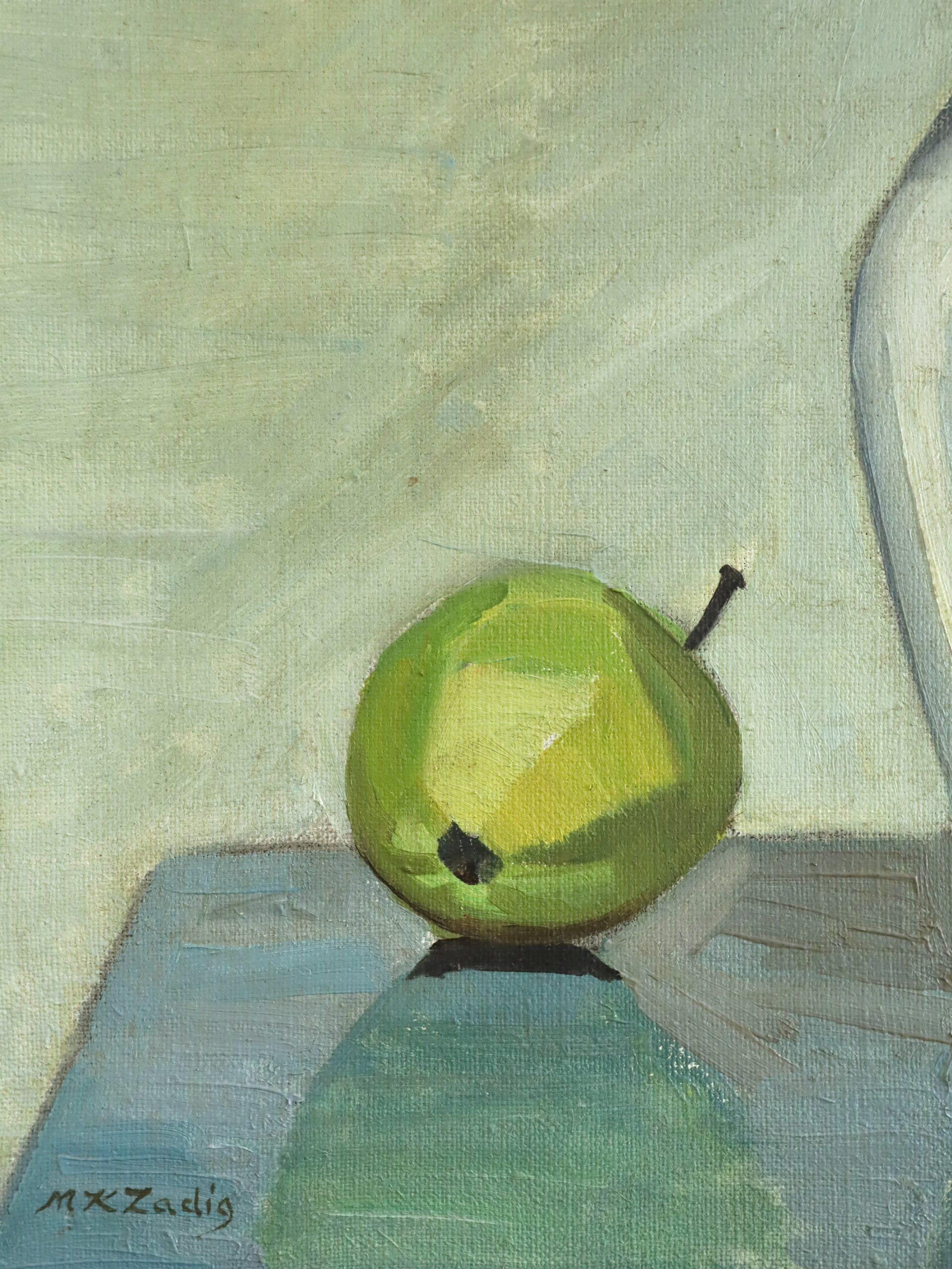 Mid Century Modern Original Swedish Still Life Oil Painting - Pear & Pitcher im Angebot 5