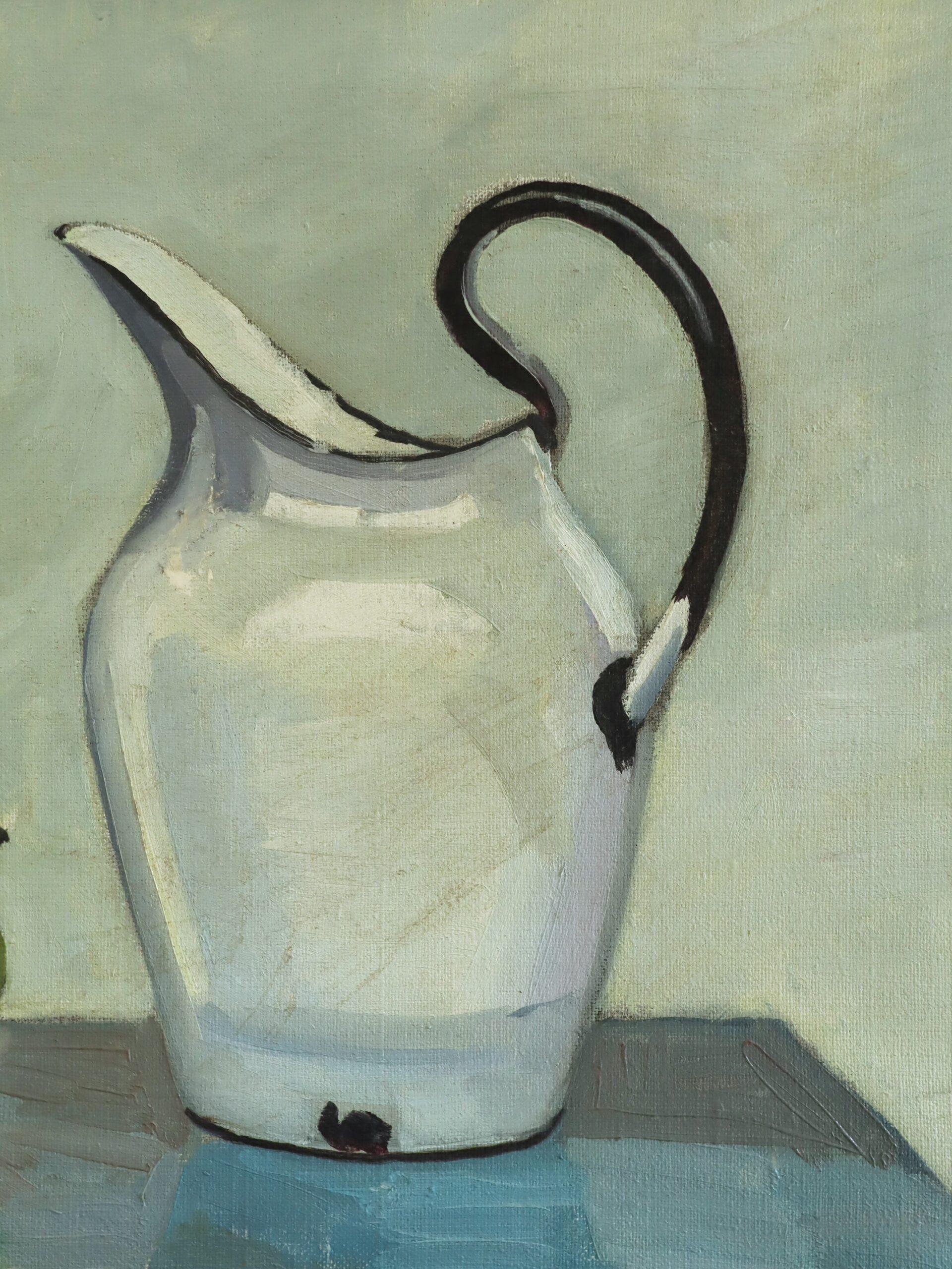 Mid Century Modern Original Swedish Still Life Oil Painting - Pear & Pitcher im Angebot 6