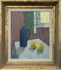 Vintage Mid Century Modern Original Swedish Still Life Oil Painting - Yellow Apples