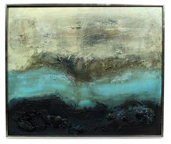 Pintura Moderna de Mediados de Siglo Azul Gris Negro American Memorial Art Gallery