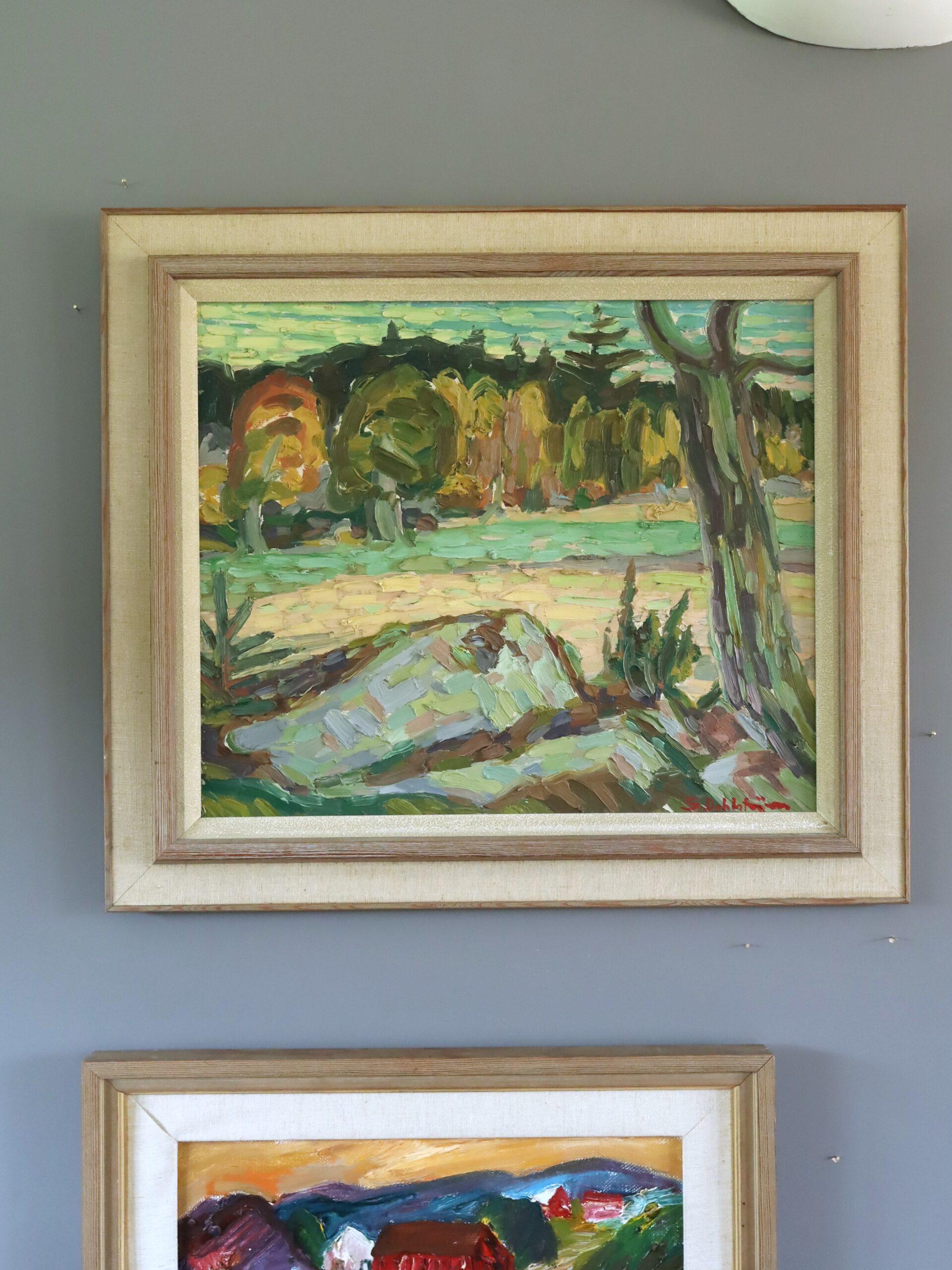 Peinture à l'huile de paysage post-impressionniste du milieu du siècle dernier - Autumn Meadow - Moderne Painting par Unknown