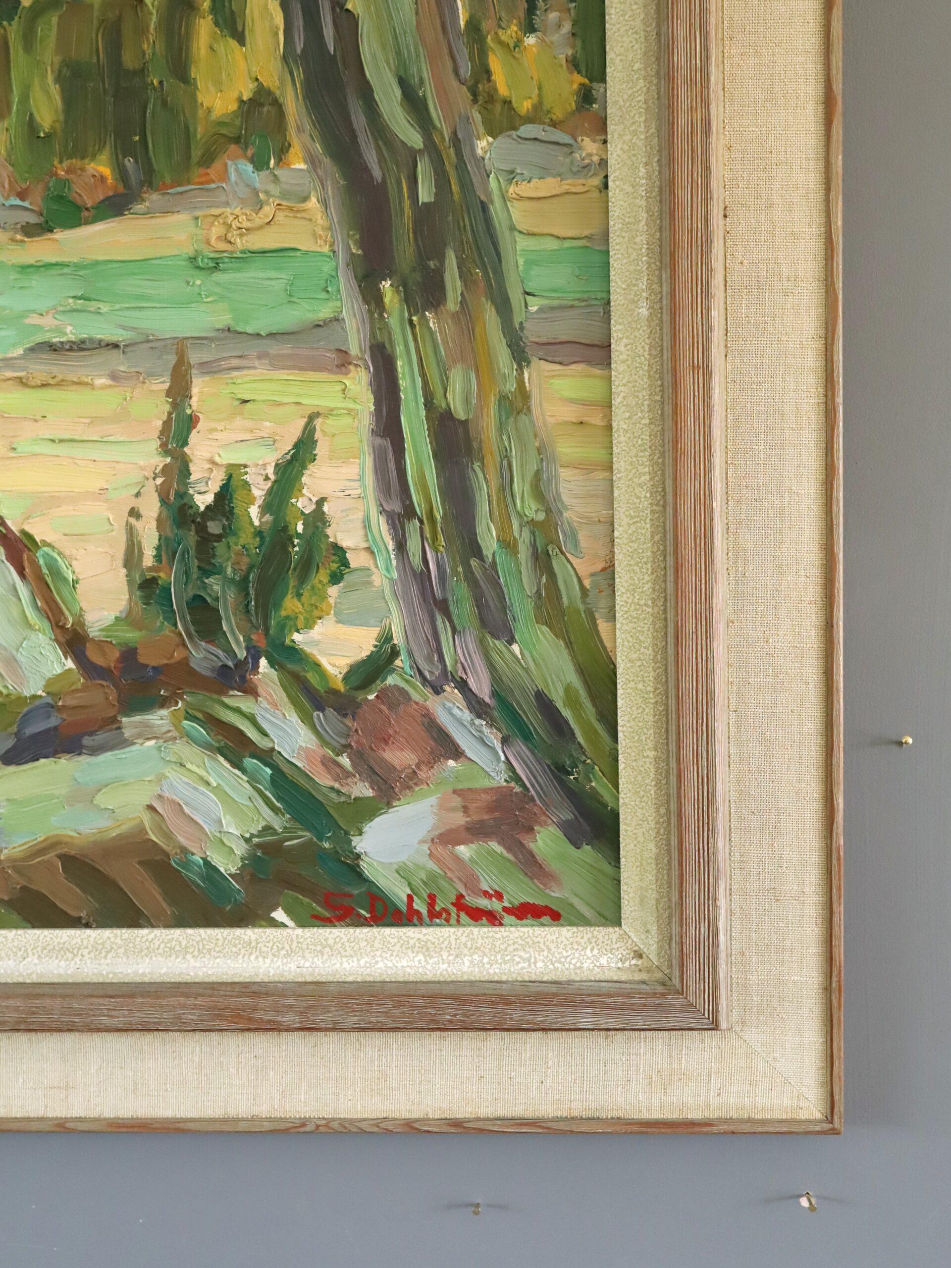 Peinture à l'huile de paysage post-impressionniste du milieu du siècle dernier - Autumn Meadow en vente 2