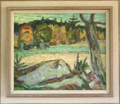 Peinture à l'huile de paysage post-impressionniste du milieu du siècle dernier - Autumn Meadow