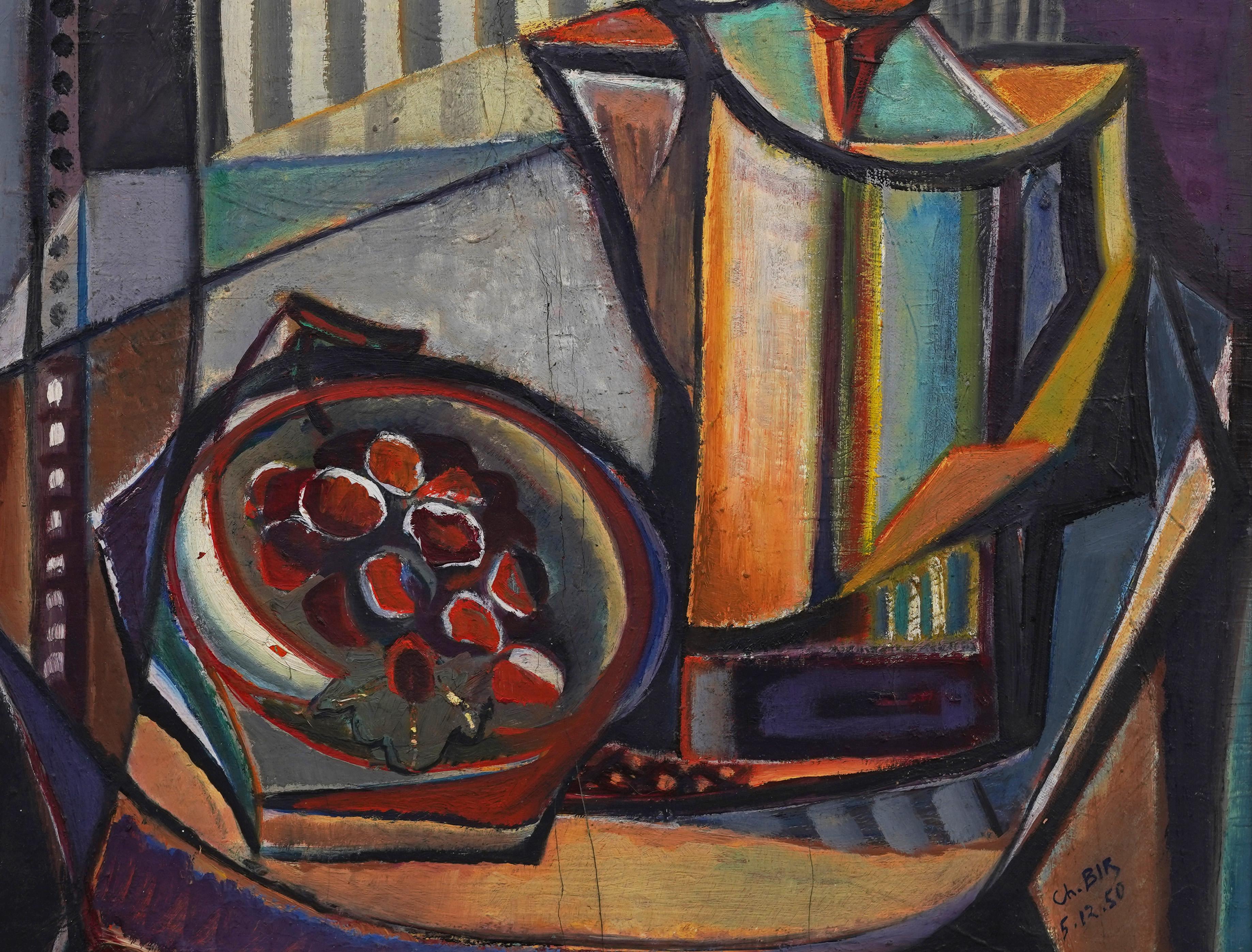 Mid Century Modern Signed Cubist Still Life Abstract Framed Oil Painting 2