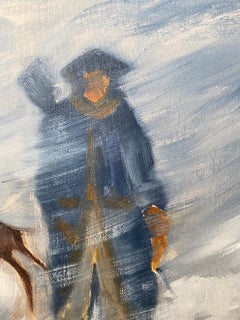 Mid Century Modern "Snow Storm", Vintage Abstract Figurative Winter Scene, Oil