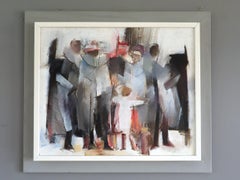 Peinture à l'huile abstraite figurative suédoise du milieu du siècle - The Waiting Place