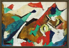Mid Century Modern Swedish Abstract Geometric Oil Painting - Collision of Colour