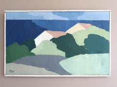 Mid-Century Modern Swedish Abstract Landscape Oil Painting -Along the Blue Coast