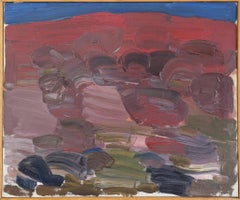 Pittura ad olio di paesaggio astratto svedese della metà del secolo scorso - Orizzonti cremisi