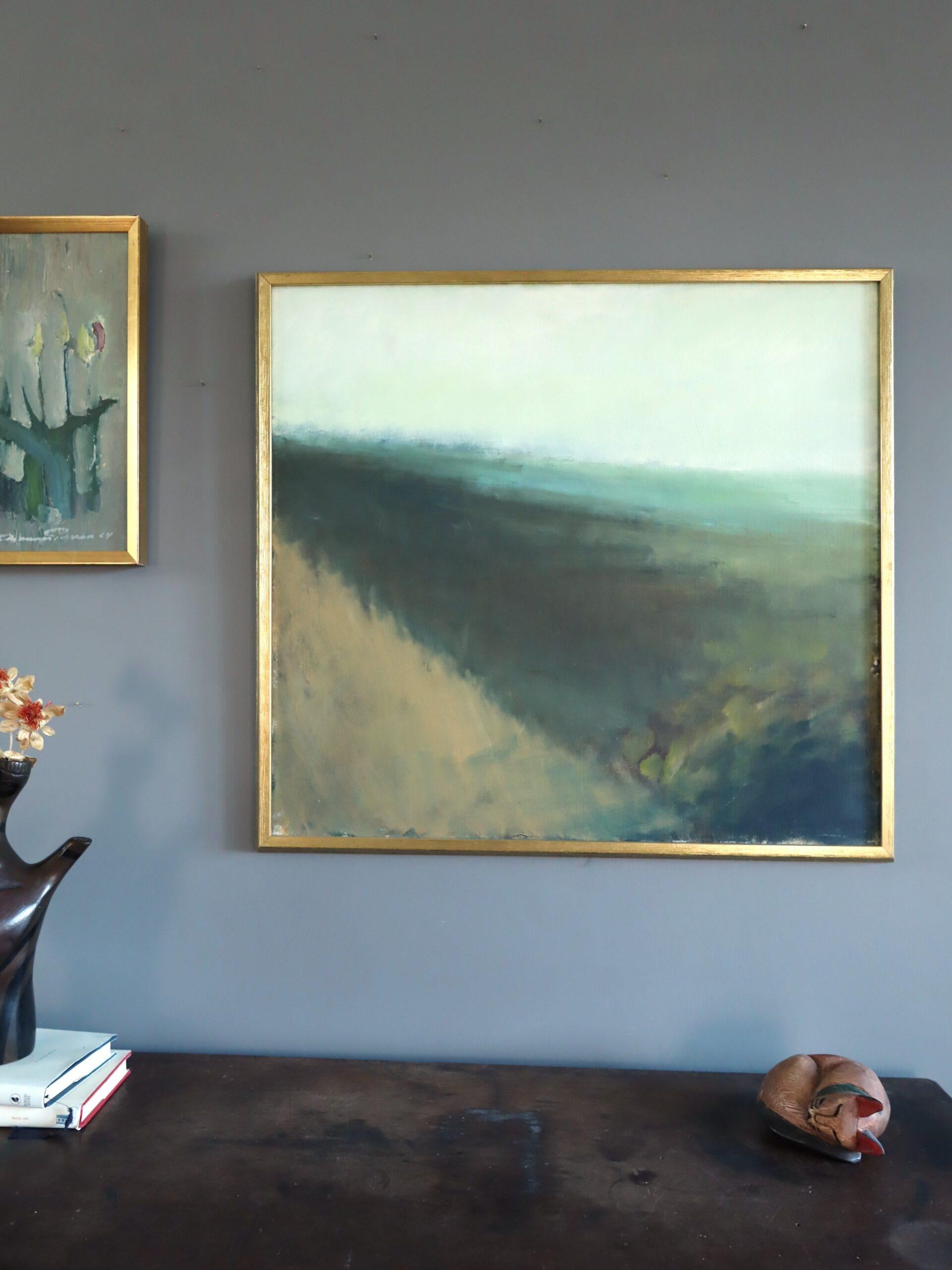 Mid Century Modern Schwedisch Abstrakte Landschaft Ölgemälde - Fading Horizon (Moderne), Painting, von Unknown