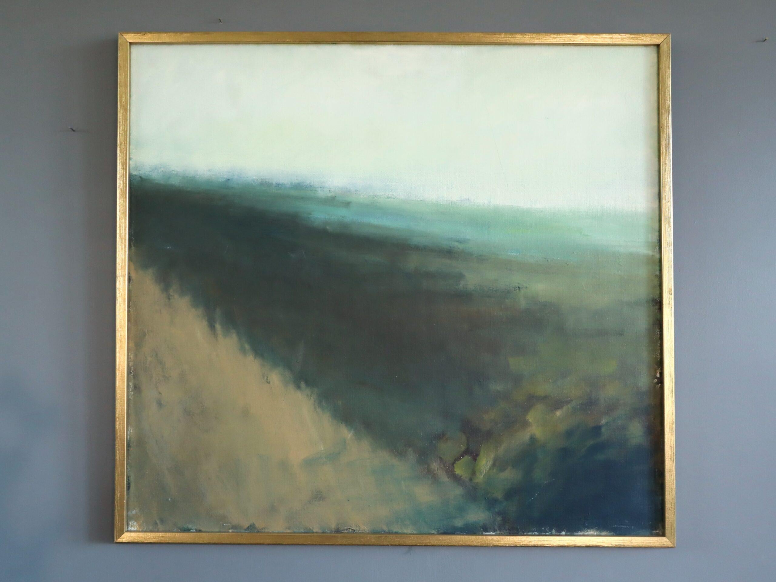 Mid Century Modern Schwedisch Abstrakte Landschaft Ölgemälde - Fading Horizon (Grau), Landscape Painting, von Unknown