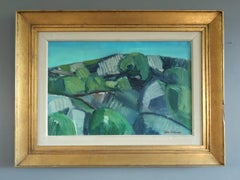 Mid Century Modern Swedish Abstract Landscape Oil Painting - Hillside Rhythm