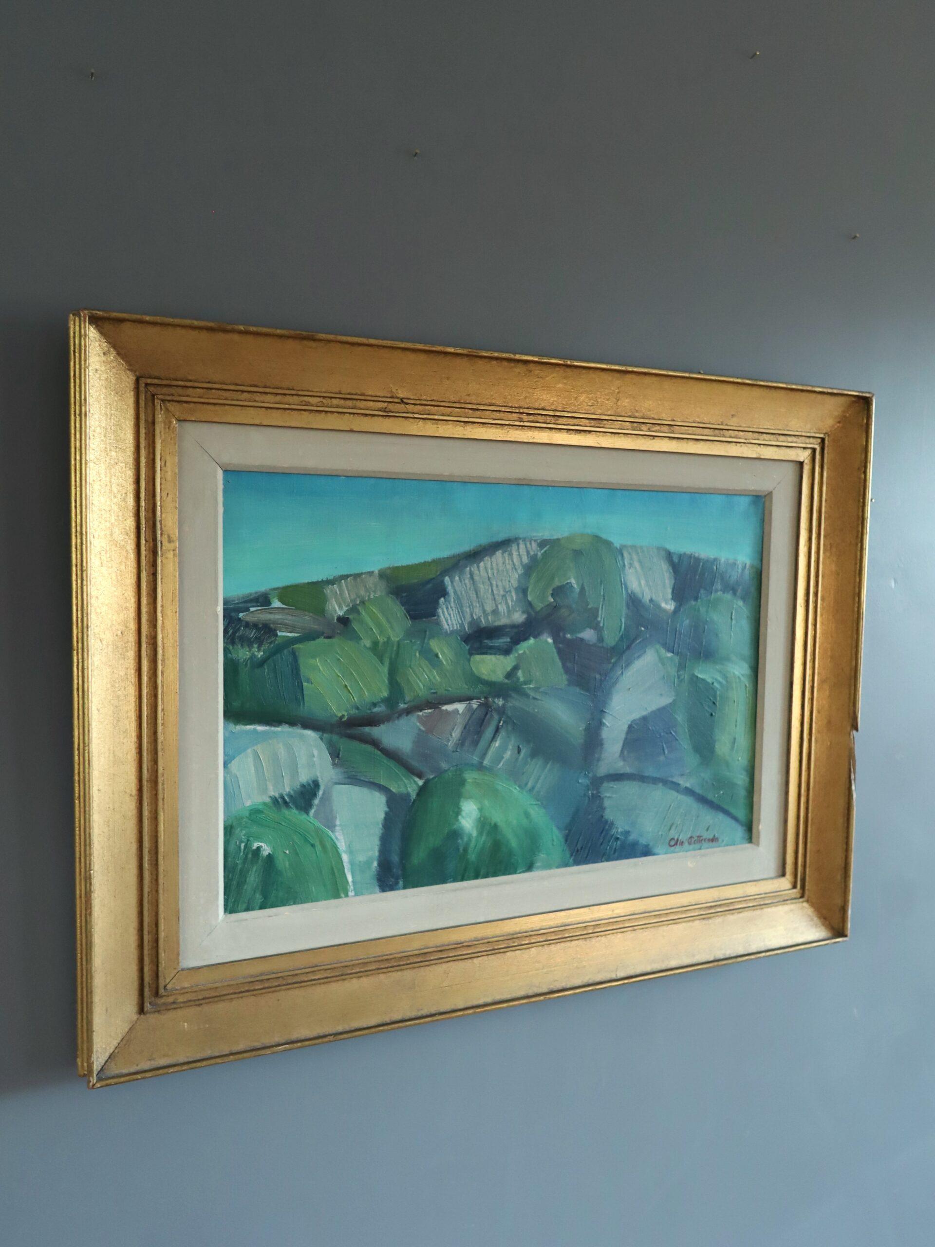 Mid Century Modern Schwedisch Abstrakte Landschaft Ölgemälde - Hillside Rhythm (Moderne), Painting, von Unknown