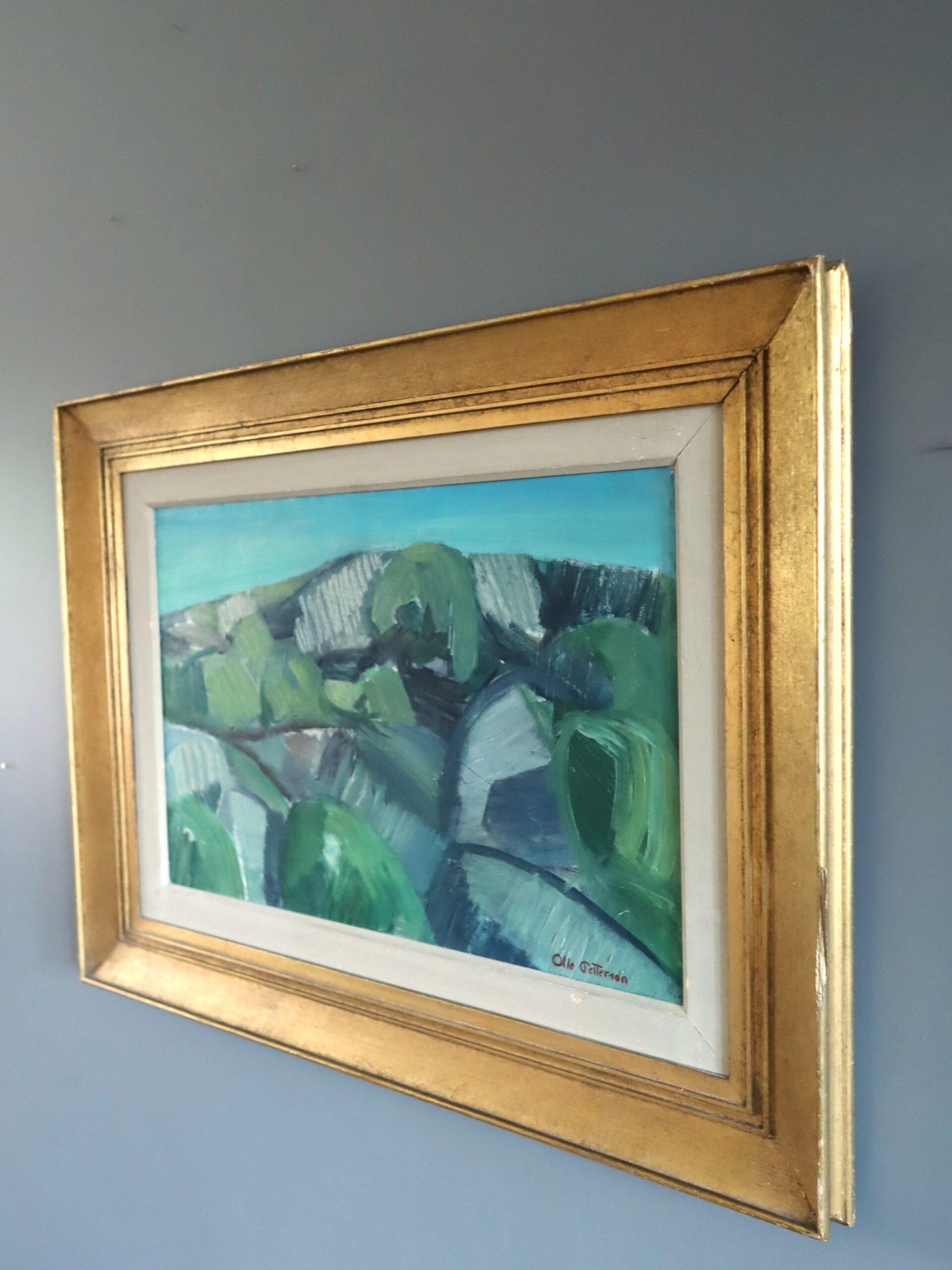 Mid Century Modern Schwedisch Abstrakte Landschaft Ölgemälde - Hillside Rhythm (Braun), Landscape Painting, von Unknown