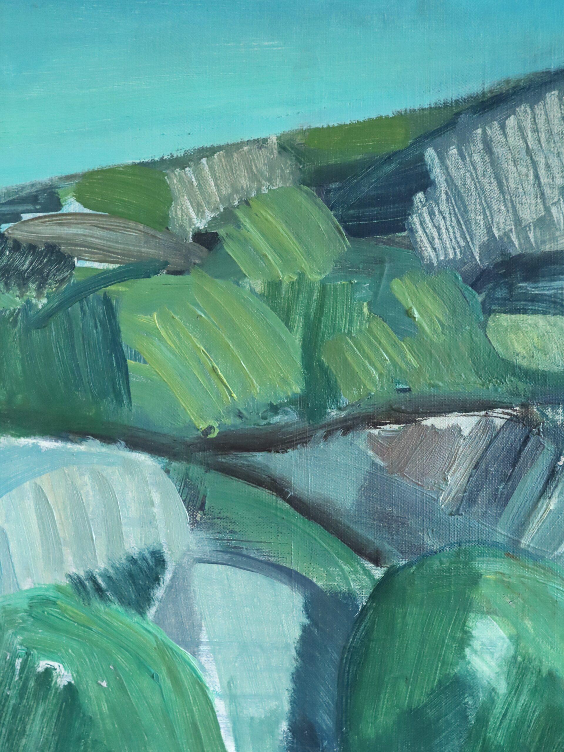 Mid Century Modern Schwedisch Abstrakte Landschaft Ölgemälde - Hillside Rhythm im Angebot 2