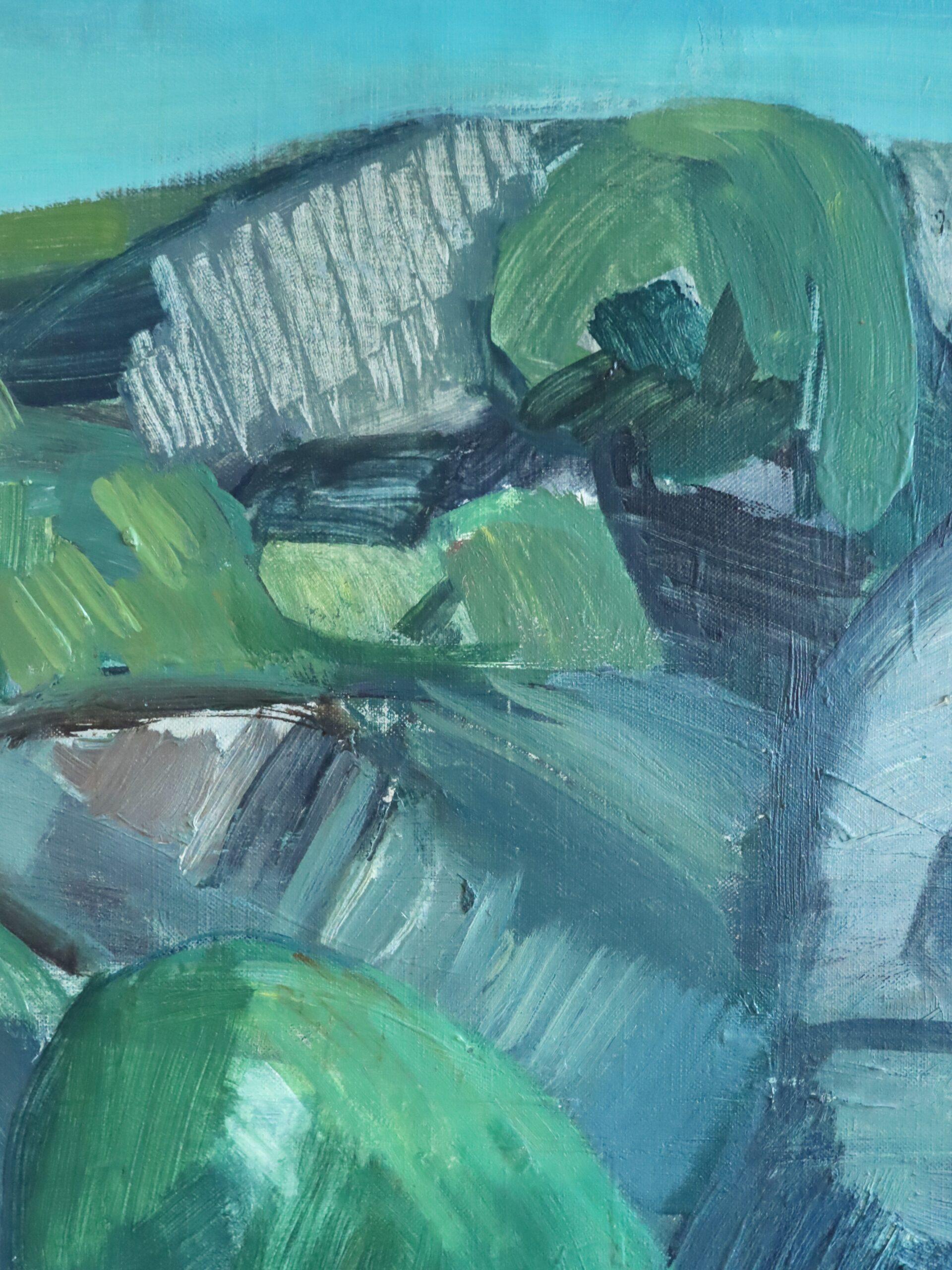 Mid Century Modern Schwedisch Abstrakte Landschaft Ölgemälde - Hillside Rhythm im Angebot 3