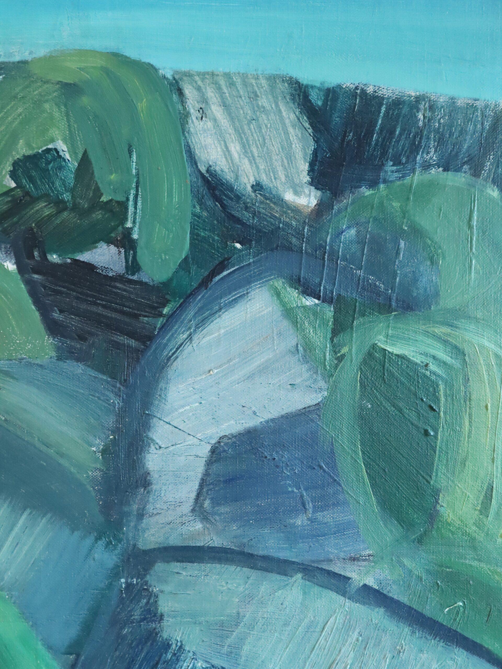 Mid Century Modern Schwedisch Abstrakte Landschaft Ölgemälde - Hillside Rhythm im Angebot 4