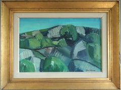 Mid Century Modern Swedish Abstract Landscape Oil Painting - Hillside Rhythm
