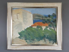 Mid Century Modern Swedish Abstract Landscape Oil Painting -Mediterranean Escape