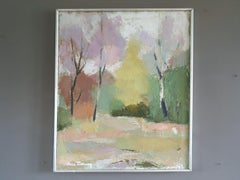 Mid Century Modern Swedish Abstract Landscape Oil Painting - Pastel Grove