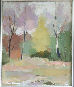 Mid Century Modern Swedish Abstract Landscape Oil Painting - Pastel Grove