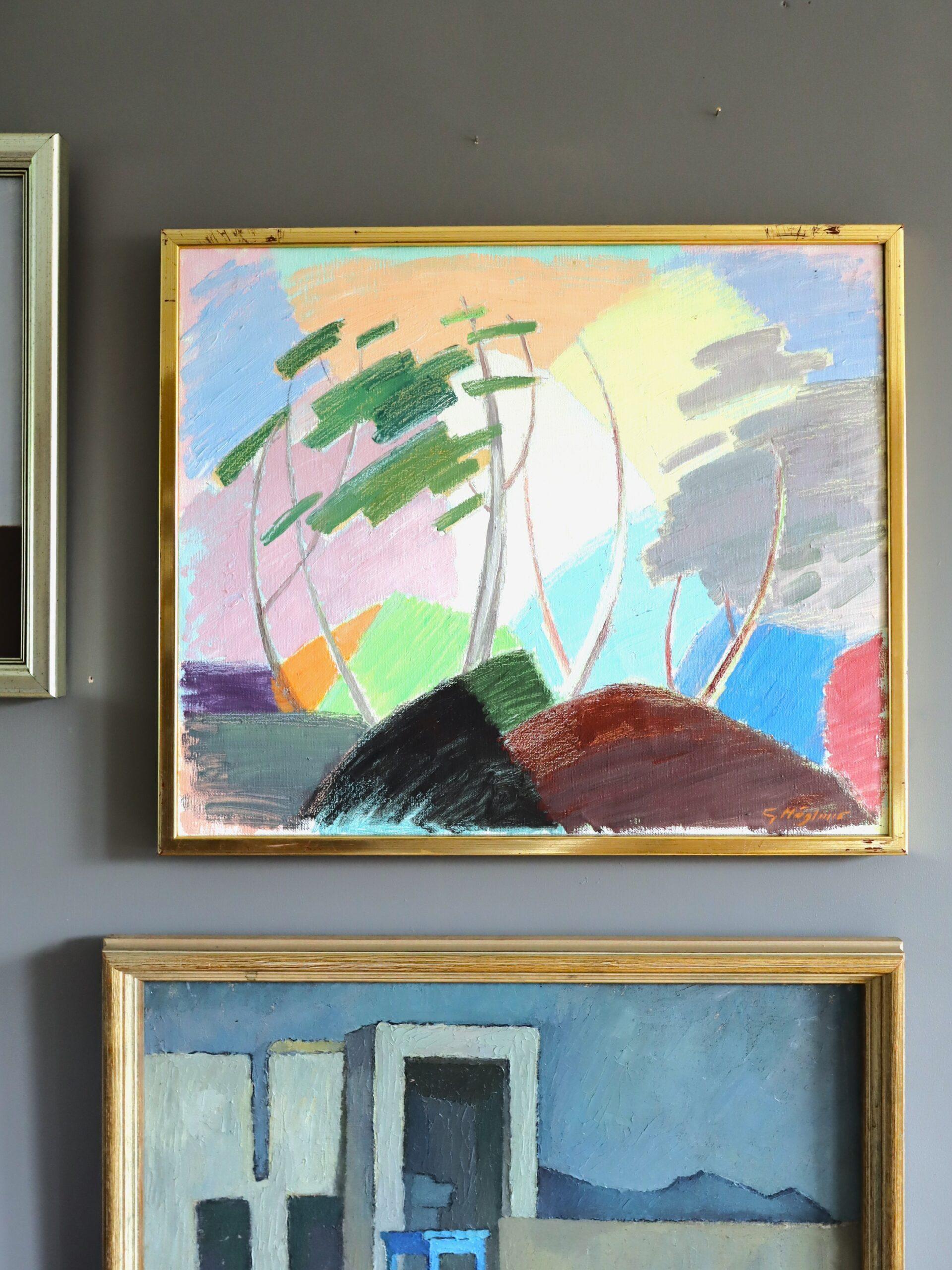 Pittura ad olio di paesaggio astratto svedese della metà del secolo scorso - Ritmi del vento - Painting Moderno di Unknown