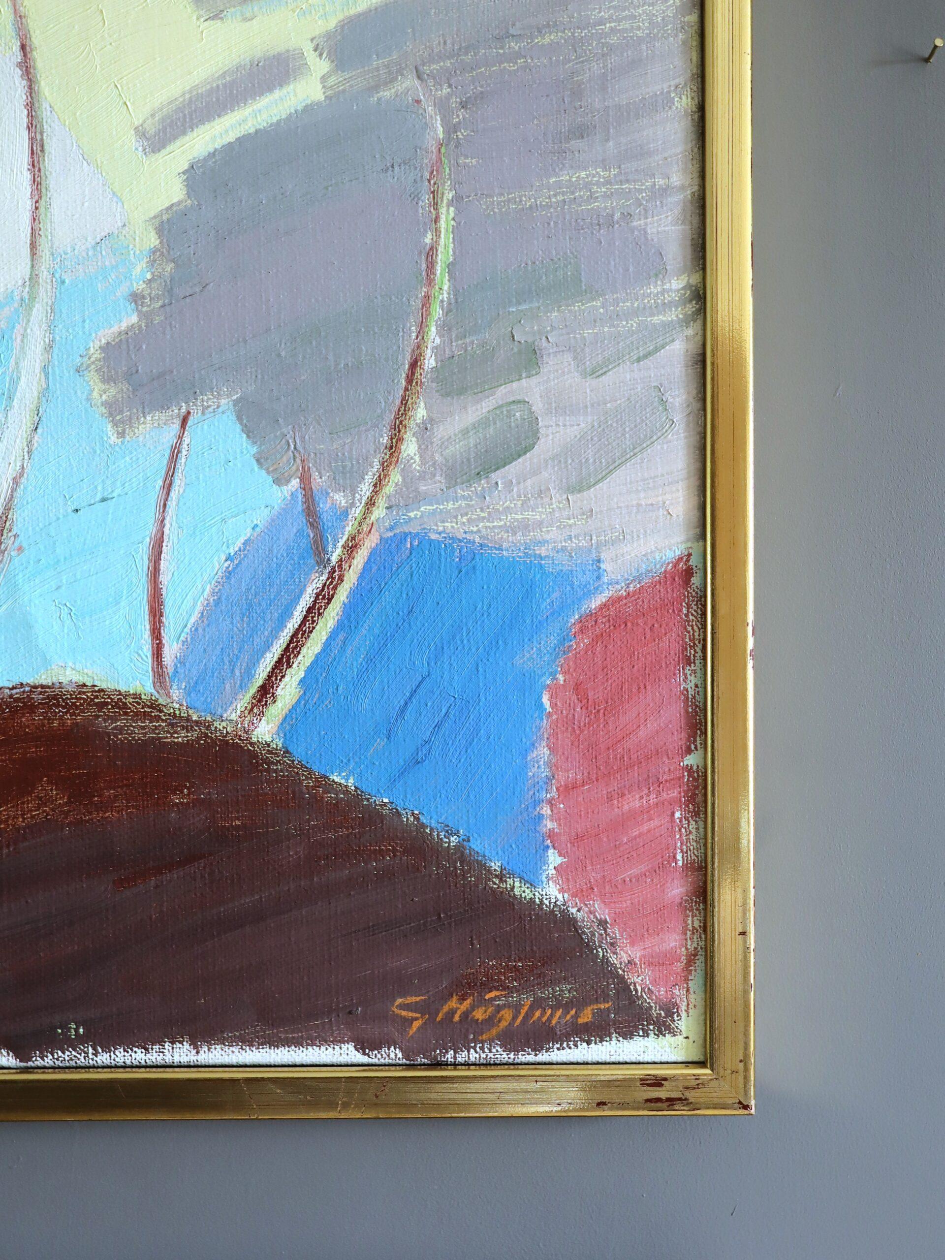 Pittura ad olio di paesaggio astratto svedese della metà del secolo scorso - Ritmi del vento in vendita 2