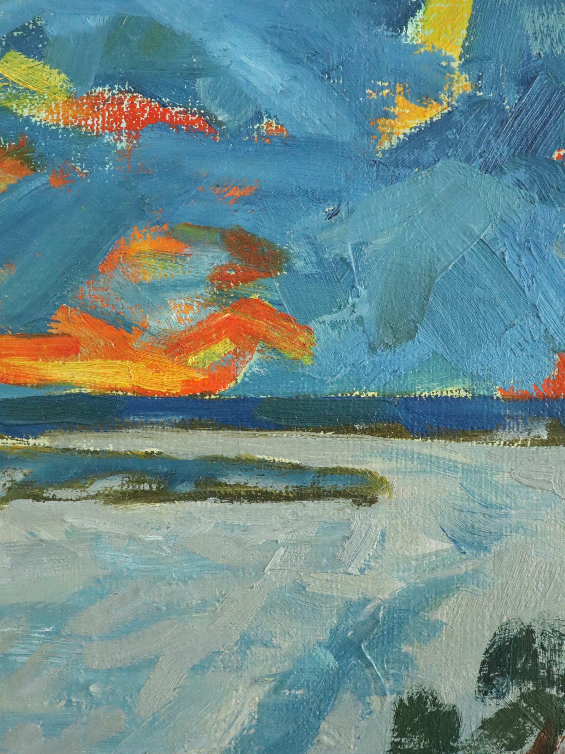 Peinture à l'huile de paysage abstrait suédois du milieu du siècle dernier - Riverbend en vente 6