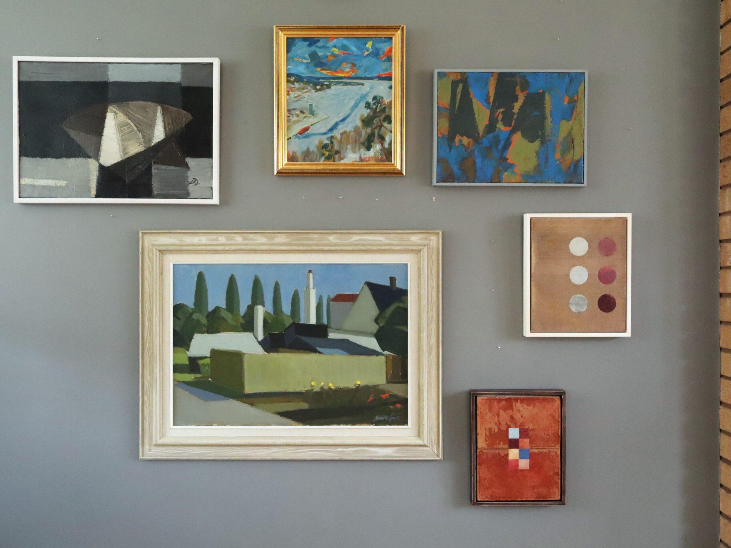 Peinture à l'huile de paysage abstrait suédois du milieu du siècle dernier - Riverbend en vente 8