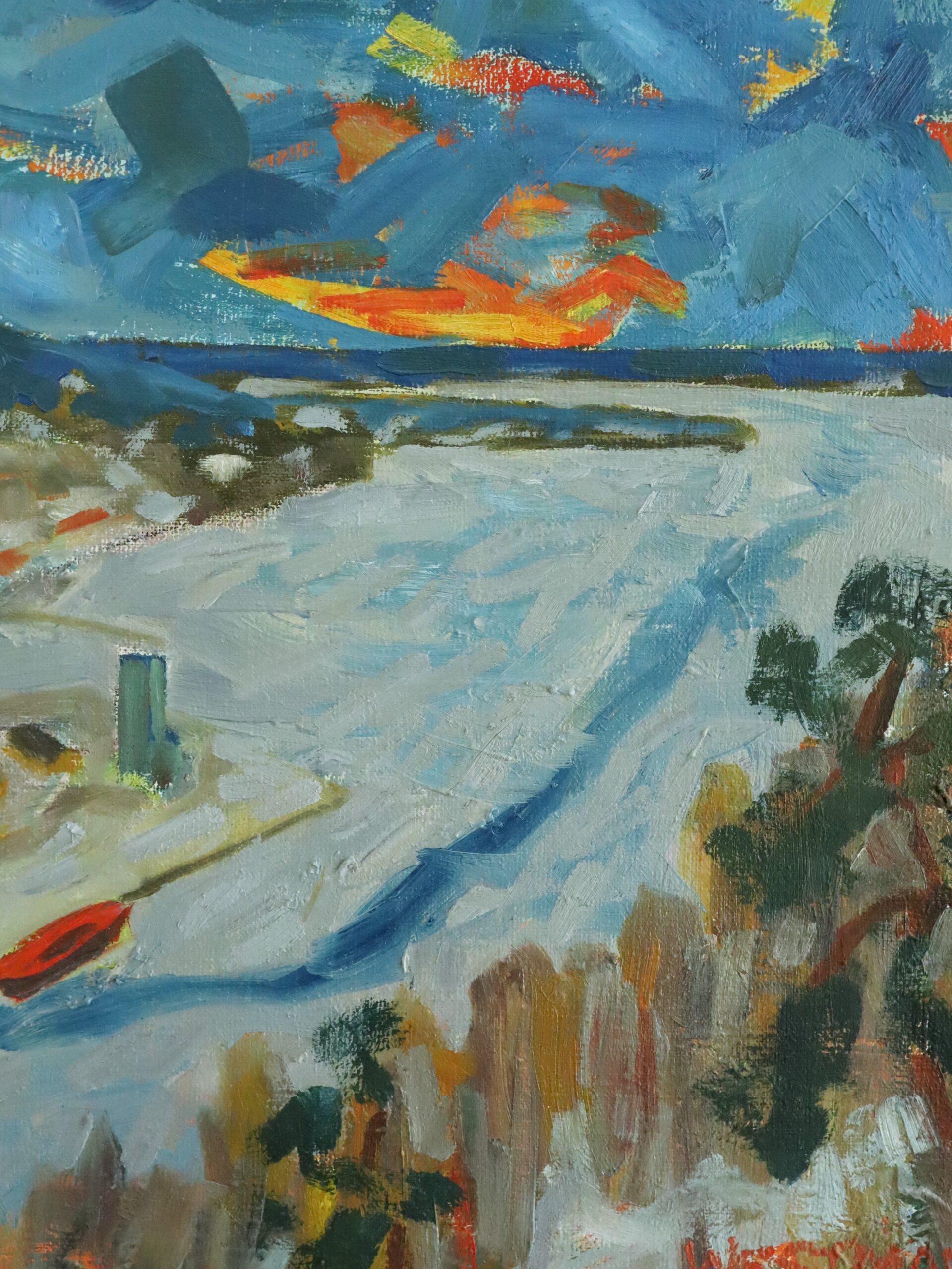 Peinture à l'huile de paysage abstrait suédois du milieu du siècle dernier - Riverbend en vente 4