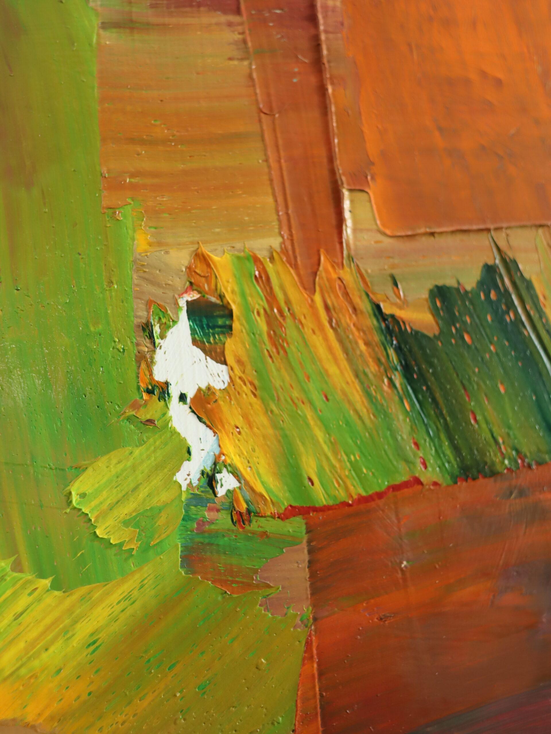 Pittura ad olio di paesaggio astratto svedese della metà del secolo scorso - Costa di terracotta in vendita 5