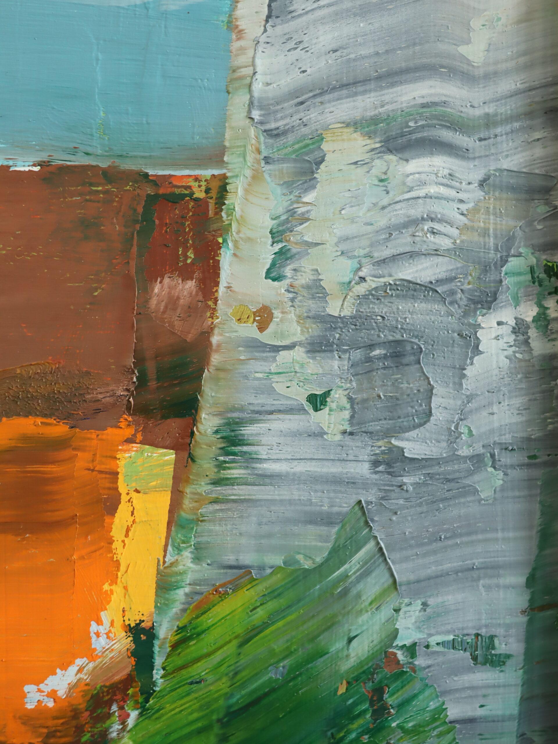 Pittura ad olio di paesaggio astratto svedese della metà del secolo scorso - Costa di terracotta in vendita 7